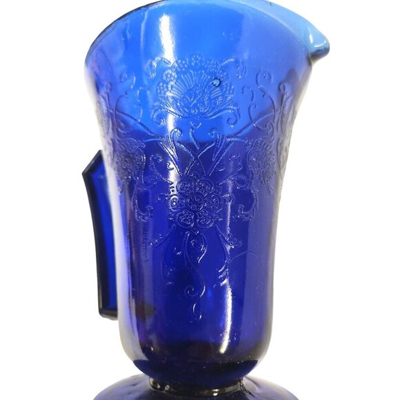 Vintage Cobalt Blue Glass Pitcher Set Florentine 2 Upper Deck 5 Piece Taiwan Emb - Picture 12 of 16